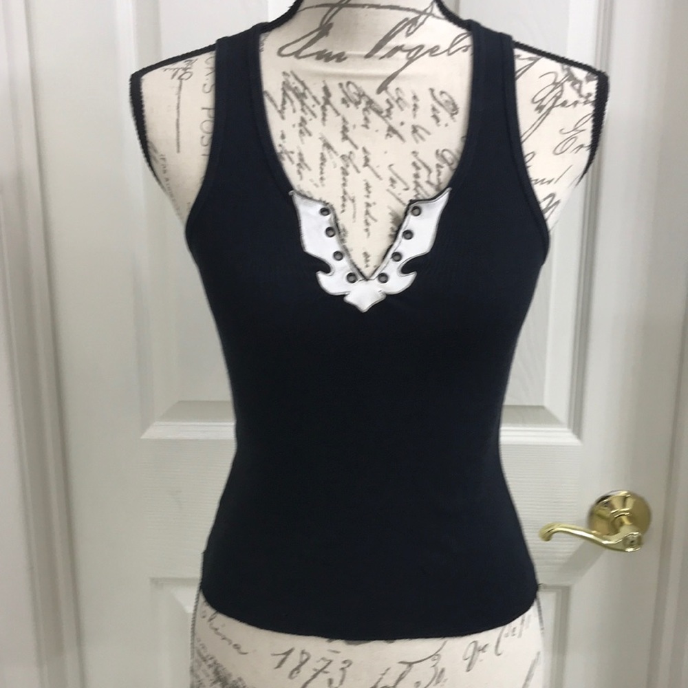 Ribbed Tank w/Faux Leather Accent